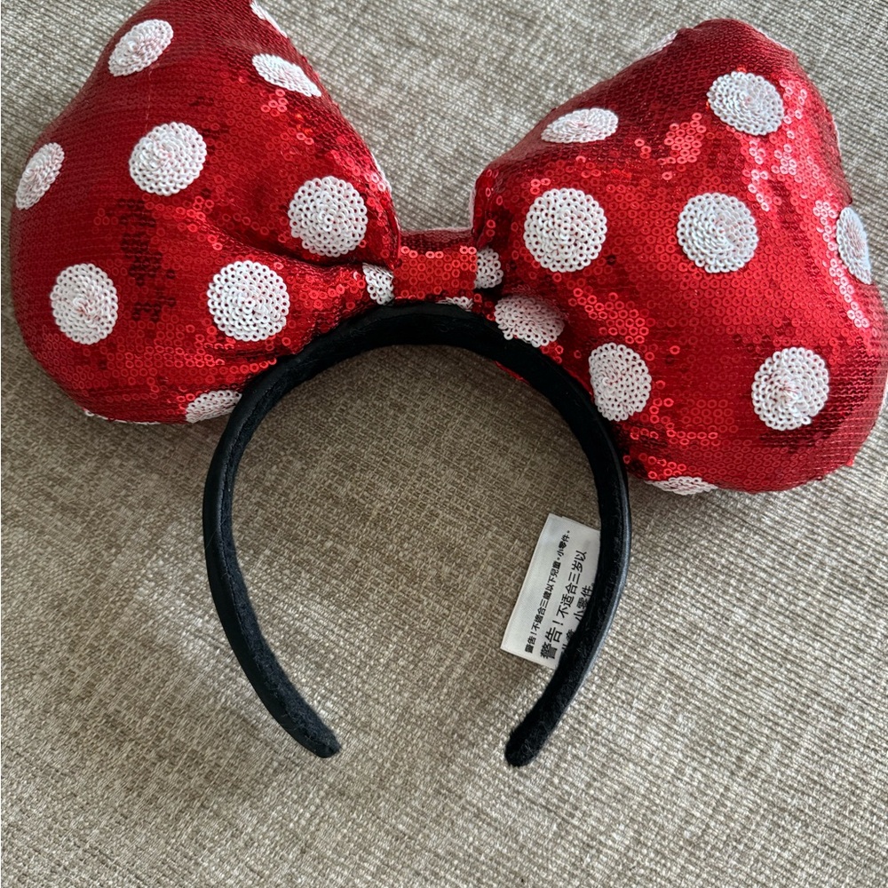 Disney Red Sequin Minnie Bow Headband with White Polka Dots